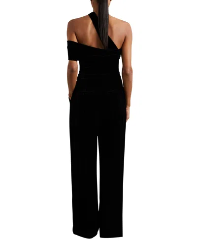 Reiss Black Velvet One-shoulder Wide-leg Jumpsuit In Black