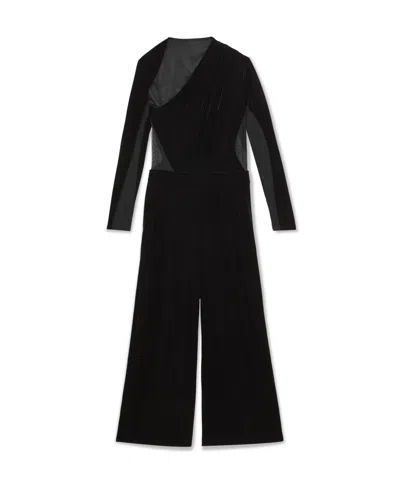 Reiss Black Velvet Sheer-panel Wide-leg Jumpsuit In Black