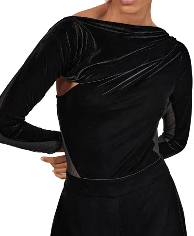 Reiss Black Velvet Sheer-panel Wide-leg Jumpsuit In Black