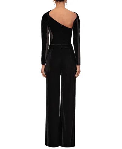 Reiss Black Velvet Sheer-panel Wide-leg Jumpsuit In Black