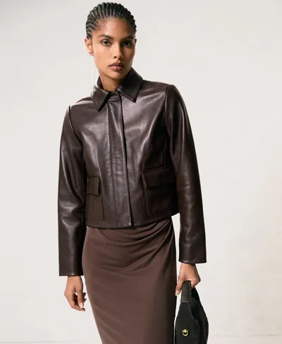 Reiss Women's Drew Collared Leather Jacket In Brown