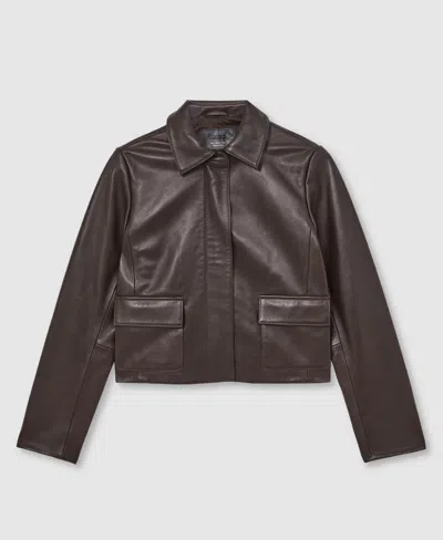 Reiss Women's Drew Collared Leather Jacket In Brown