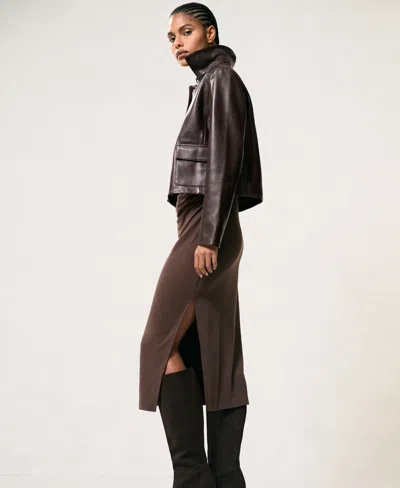 Reiss Women's Drew Collared Leather Jacket In Brown