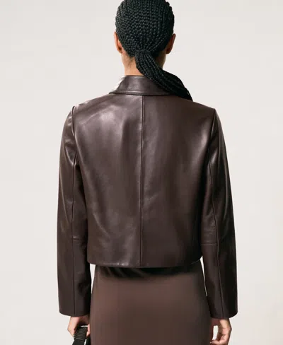 Reiss Women's Drew Collared Leather Jacket In Brown