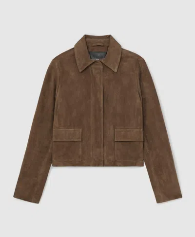 Reiss Taupe Neutral Drew Suede Suede Cropped Jacket In Brown