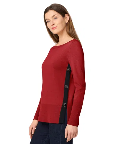 Melissa Paige Women's Contrast-trim Side-button Tunic Sweater In Blue