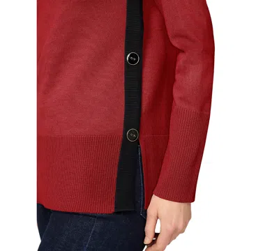 Melissa Paige Women's Contrast-trim Side-button Tunic Sweater In Blue