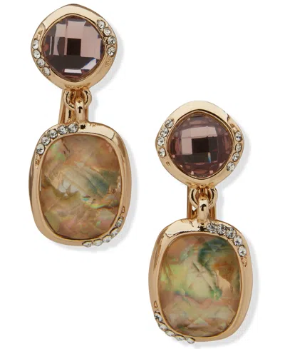Anne Klein Multi-stone Double Stone Drop Earrings In Gold
