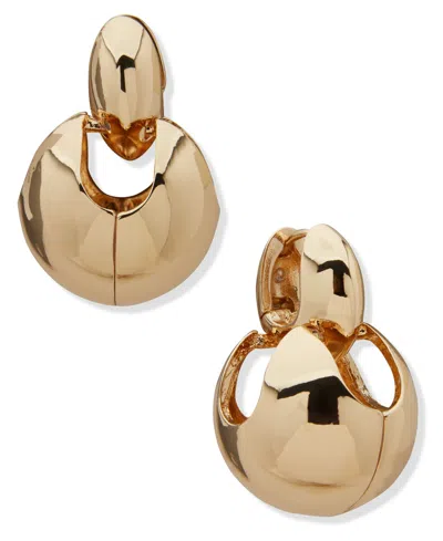 Anne Klein Gold-tone Stacked Puff Dome Huggie Hoop Earrings In Gold