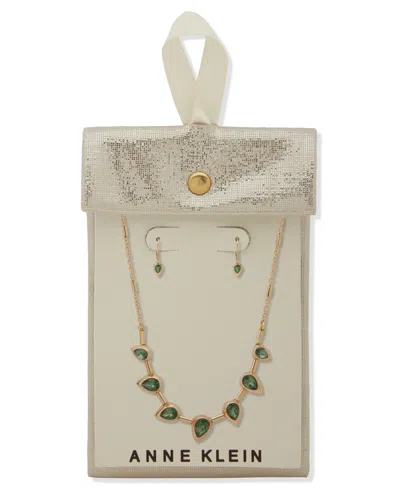 Anne Klein 2-piece Teardrop Bezel Stone Frontal Necklace And Earrings Set In Gold