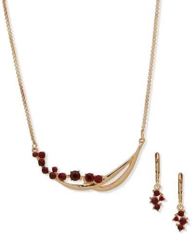 Anne Klein 2-piece Plastic And Glass Cluster Stone Frontal Necklace And Earrings Set In Gold