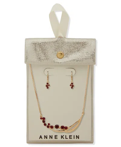 Anne Klein 2-piece Plastic And Glass Cluster Stone Frontal Necklace And Earrings Set In Gold