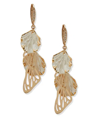 Lonna & Lilly Glass And Plastic Stone Petal Linear Earrings In Gold