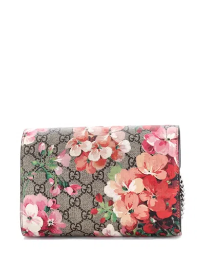 Pre-owned Gucci Dionysus Chain Wallet Blooms Print Gg Coated Canvas Small Crossbody Bag In Brown