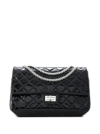 Pre-owned Chanel Reissue 2.55 Flap Bag Quilted Crinkled Patent 227 Shoulder Bag In Black