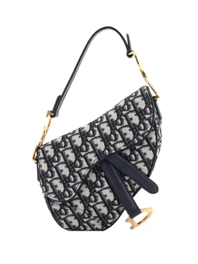 Pre-owned Dior Saddle Handbag Oblique Canvas Mini Shoulder Bag In Blue