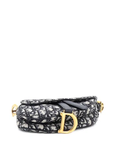 Pre-owned Dior Saddle Handbag Oblique Canvas Mini Shoulder Bag In Blue