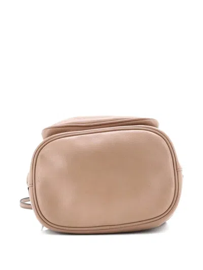 Pre-owned Prada Logo Drawstring Glace Calf Small Bucket Bag In Neutral