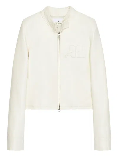 Courrèges Buckle-neck Logo-detail City Jacket In Gray