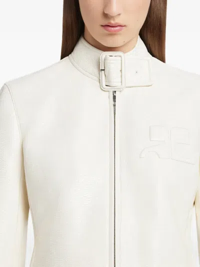 Courrèges Buckle-neck Logo-detail City Jacket In Gray