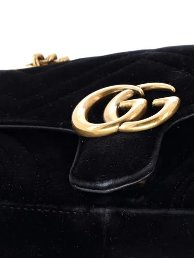 Pre-owned Gucci Gg Marmont Flap Bag Matelasse Velvet Mini Shoulder Bag In Black