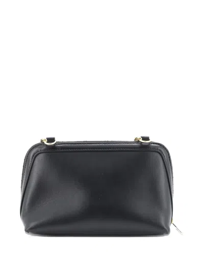 Pre-owned Celine Cuir Triomphe Zip Around Chain Clutch Leather Crossbody Bag In Black