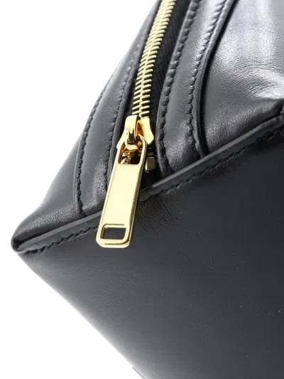 Pre-owned Celine Cuir Triomphe Zip Around Chain Clutch Leather Crossbody Bag In Black