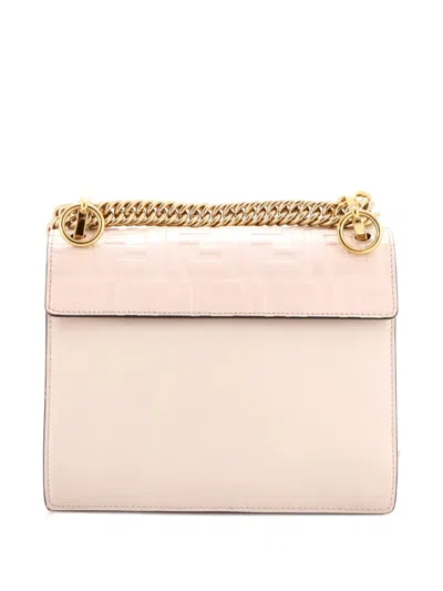 Pre-owned Fendi Kan I Bag Zucca Embossed Leather Small Shoulder Bag In White