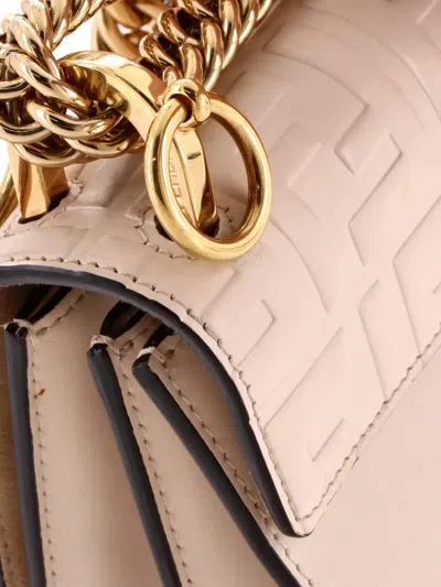 Pre-owned Fendi Kan I Bag Zucca Embossed Leather Small Shoulder Bag In White