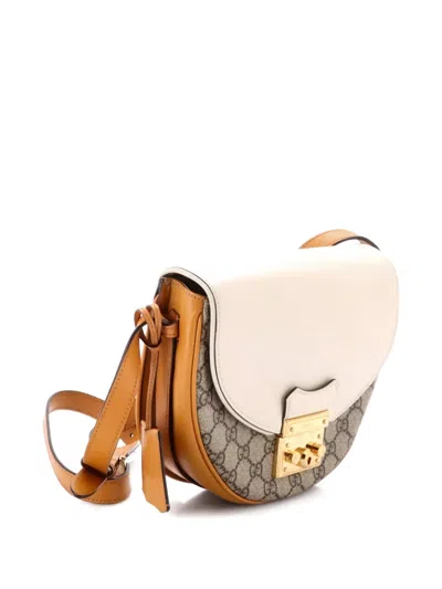 Pre-owned Gucci Padlock Saddle Shoulder Bag Gg Coated Canvas And Leather Small Crossbody Bag In Brown