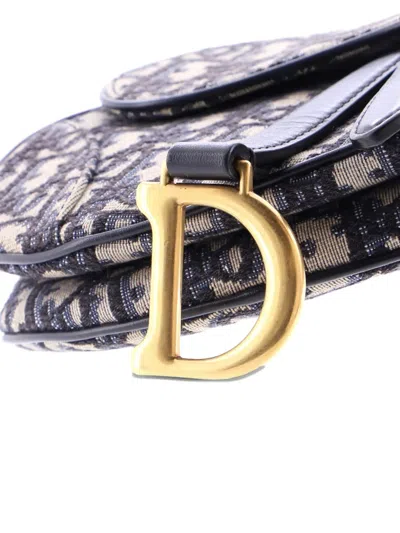 Pre-owned Dior Saddle Handbag Oblique Canvas Mini Shoulder Bag In Blue