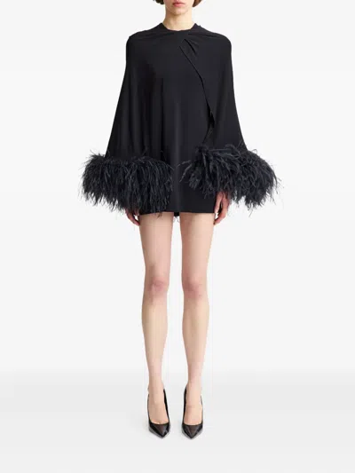 16arlington Feather Trim Mini Dress In Black