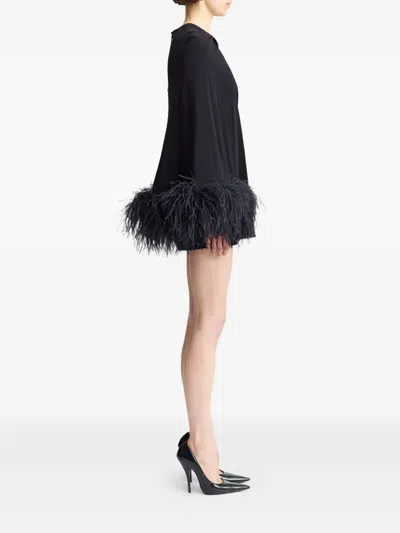 16arlington Feather Trim Mini Dress In Black