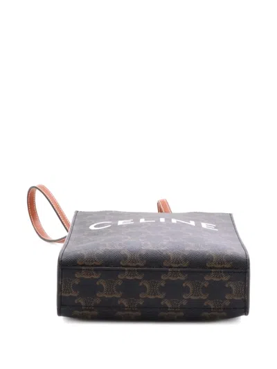 Pre-owned Celine Vertical Cabas Tote Triomphe Coated Canvas Mini Satchel In Brown