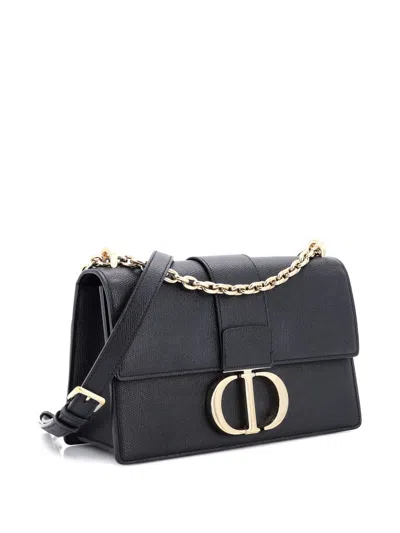 Pre-owned Dior 30 Montaigne Chain Flap Bag Leather Crossbody Bag In Black