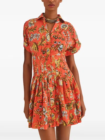 Cara Cara Nash Floral Shirt-style Mini Dress In Orange