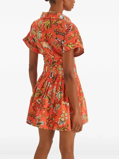 Cara Cara Nash Floral Shirt-style Mini Dress In Orange