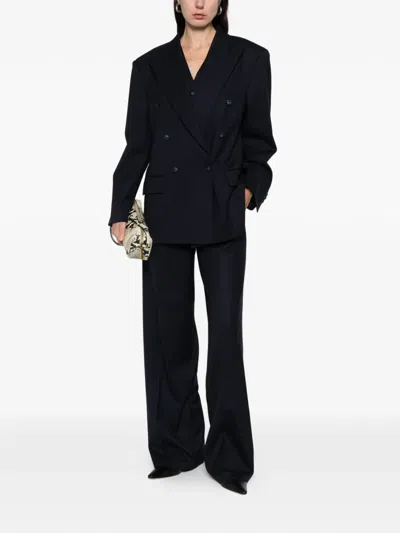 Medeea Trapezoid Double-breasted Blazer In Blue