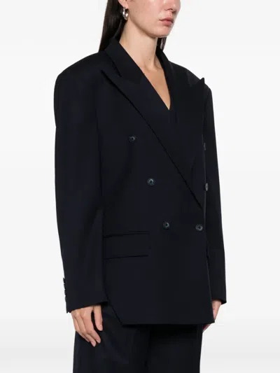 Medeea Trapezoid Double-breasted Blazer In Blue