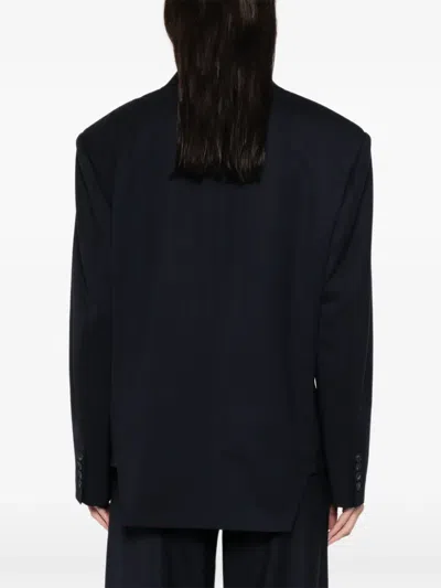 Medeea Trapezoid Double-breasted Blazer In Blue