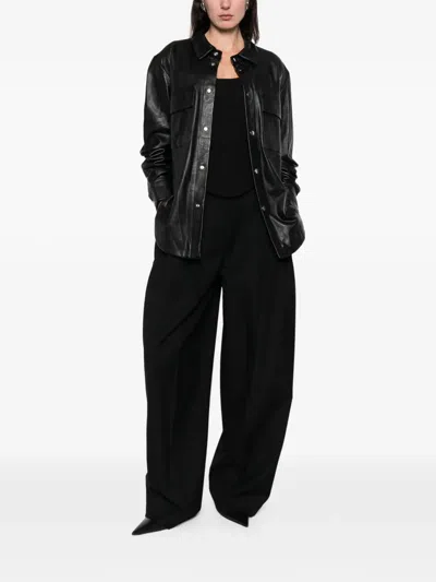 Medeea Pocket Leather Jacket In Black