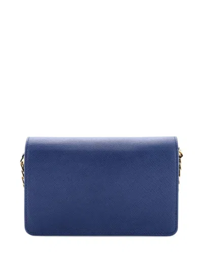 Pre-owned Prada Chain Wallet Saffiano Leather Crossbody Bag In Blue