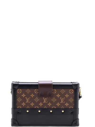 Pre-owned Louis Vuitton Petite Malle Handbag Leather And Monogram Canvas With Trompe L'oeil Braid Clutch Bag In Black
