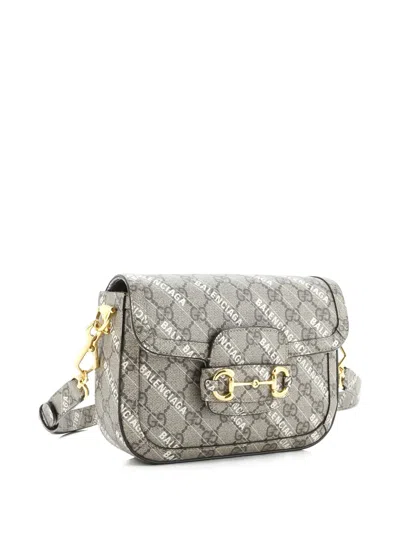 Pre-owned Gucci X Balenciaga The Hacker Project Horsebit 1955 Gg Coated Canvas Mini Shoulder Bag In Brown