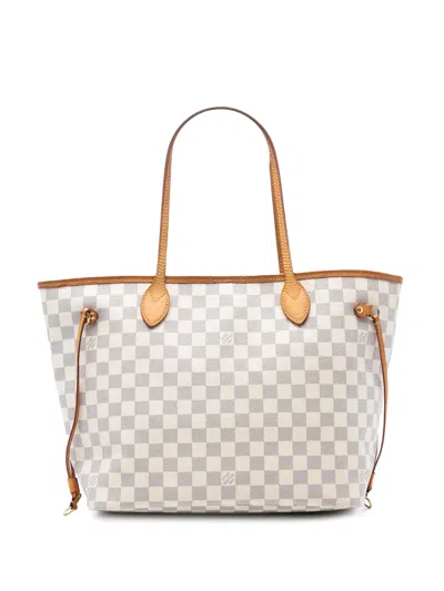 Pre-owned Louis Vuitton 2011 Damier Azur Neverfull Mm Tote Bag In White