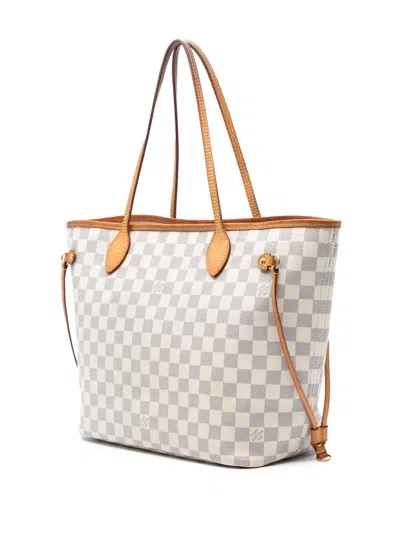 Pre-owned Louis Vuitton 2011 Damier Azur Neverfull Mm Tote Bag In White