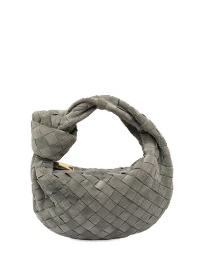 Pre-owned Bottega Veneta 2012-2025 Mini Suede Intrecciato Jodie Hobo Bag In Gray