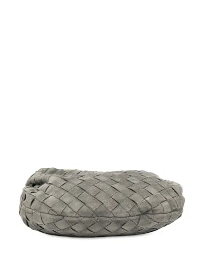 Pre-owned Bottega Veneta 2012-2025 Mini Suede Intrecciato Jodie Hobo Bag In Gray