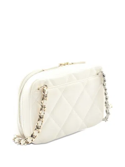 Pre-owned Chanel 2022 Quilted Lambskin  19 Camera Bag Crossbody Bag In White
