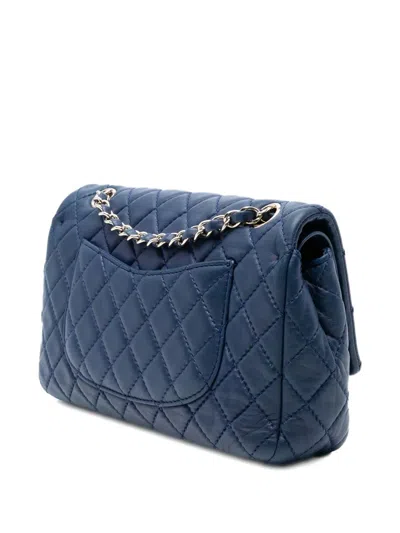 Pre-owned Chanel 2008-2009 Medium Classic Lambskin Double Flap Shoulder Bag In Blue